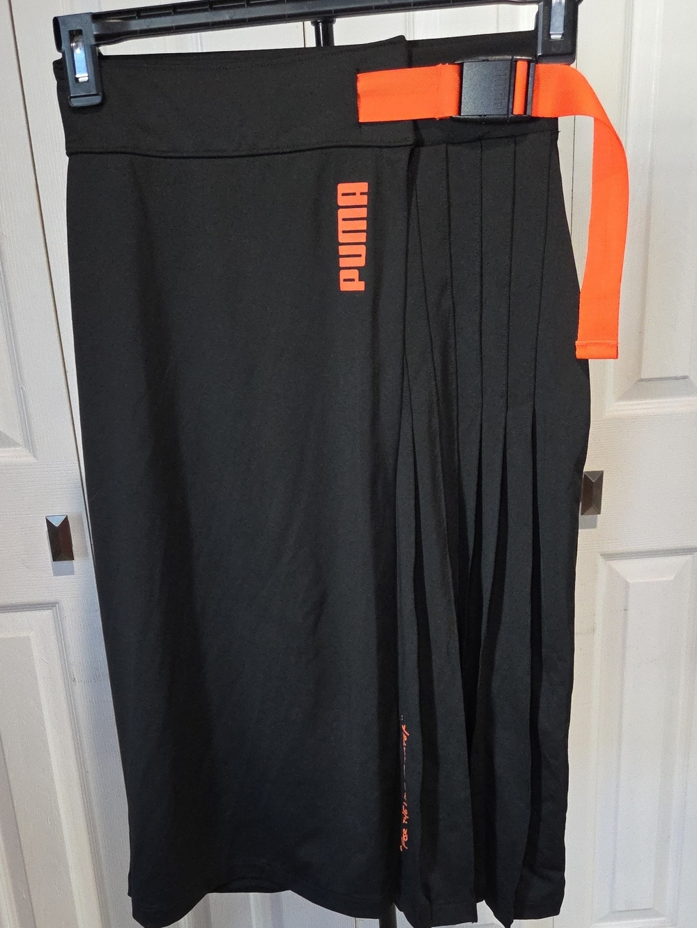 Sz S - Puma Black Pleated Skirt with Orange Belt and Logo